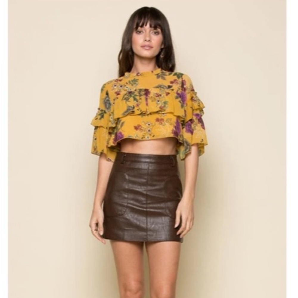 Raga Nyla Faux Brown Leather Mini Skirt – Size XS